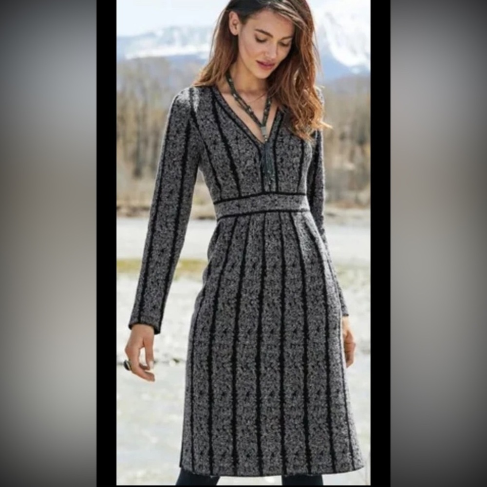 PERUVIAN CONNECTION Bodleian Dress Sweater Alpaca Wool Gray Black Midi - Picture 2 of 12